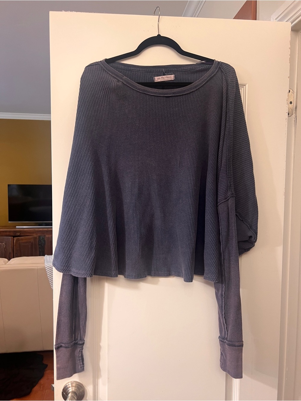 We the Free Waffle-Knit Bat Wing Top - Slate Blue - Size S